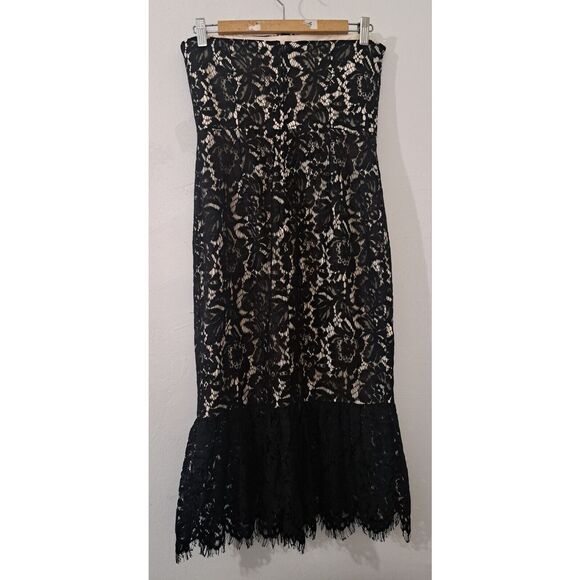 Keepsake Women Medium corset strapless dress Bodycon Lace black nude Peplum $275 - Picture 6 of 9